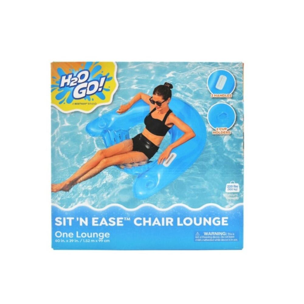 New H2O Go! SIT N' EASE Chair Lounge Pool Water Float BLUE 2 Handles Cup Holder